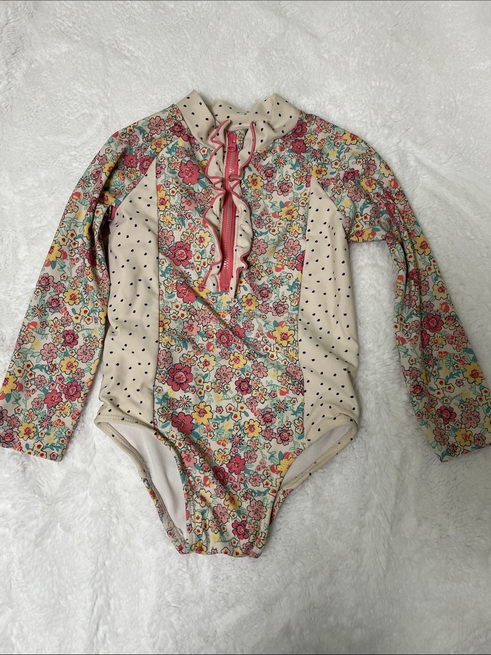 Jessica Simpson Floral Long Sleeve One-Piece Swimsuit in Pink & Cream, size 2T